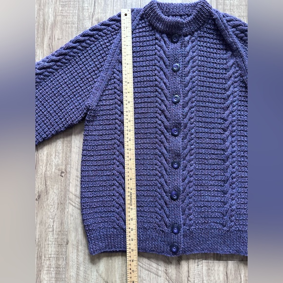 Handmade artisan Purple Cable Knit Women's cardigan button down Sweater cozy - Picture 3 of 5